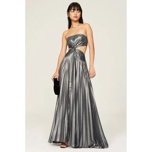 Elegant Silver Strapless Evening Gown